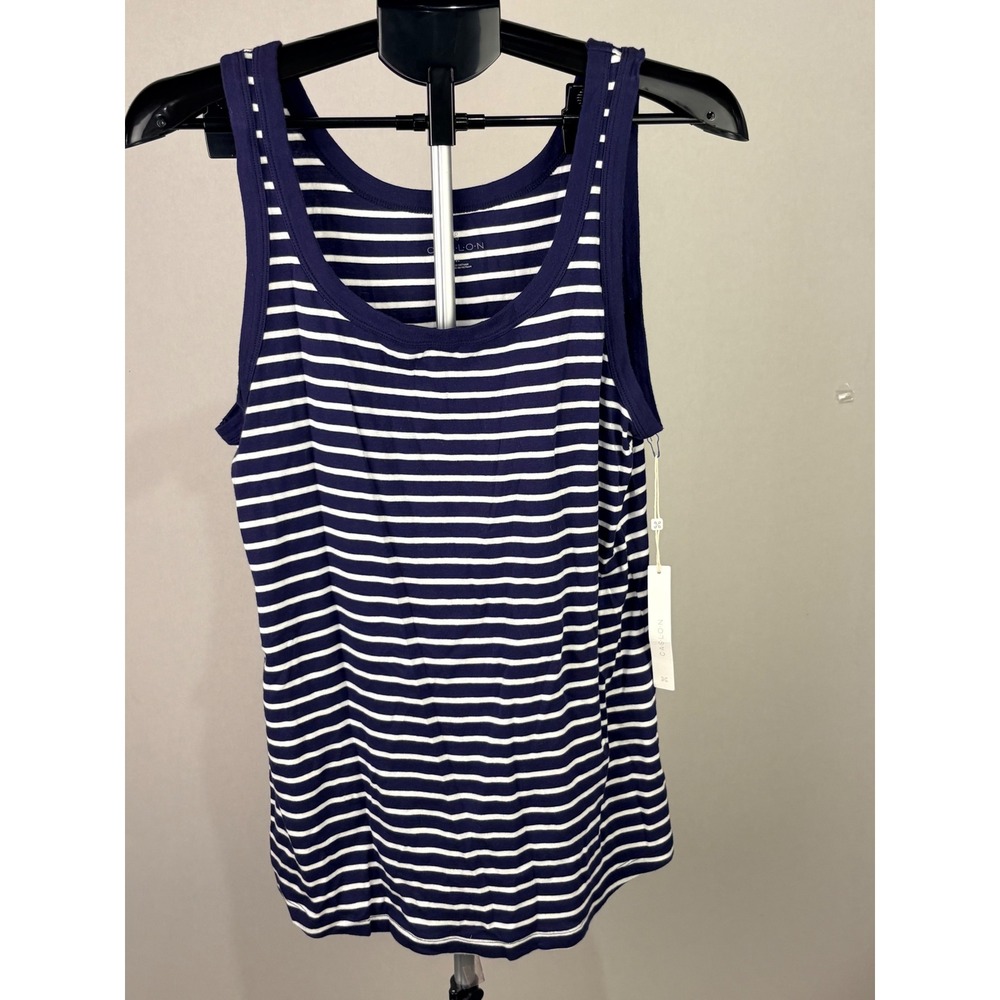 Caslon Navy Blue White Striped Sleeveless Scoop Neck Tank Top XL NWT